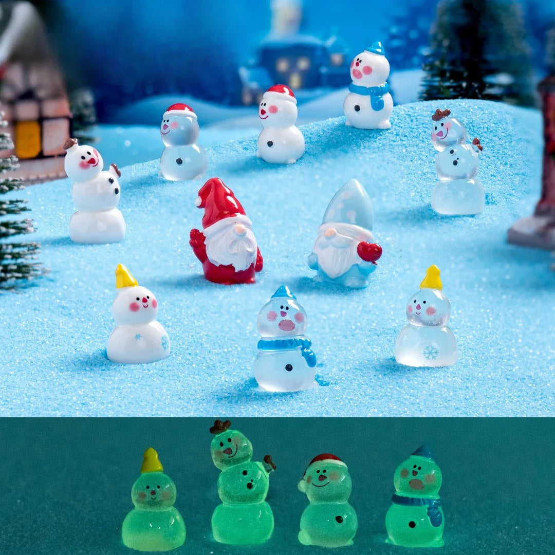 10/50 Luminous Gift Box Snowman Terrarium Dollhouse Fairy Garden Figures Micro Landscape Ornaments Figurines Christmas Miniature