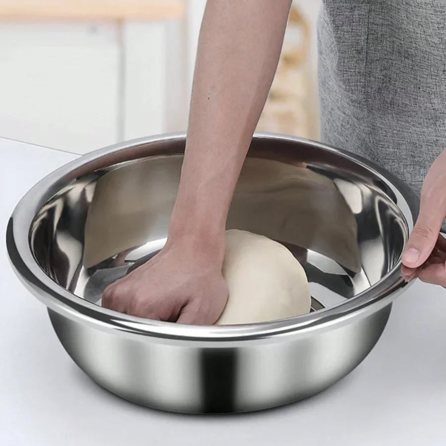 Stainless Steel Round Kitchen Cooking and Baking Kneading Bowl, Washing Fruit and Vegetable Bowl