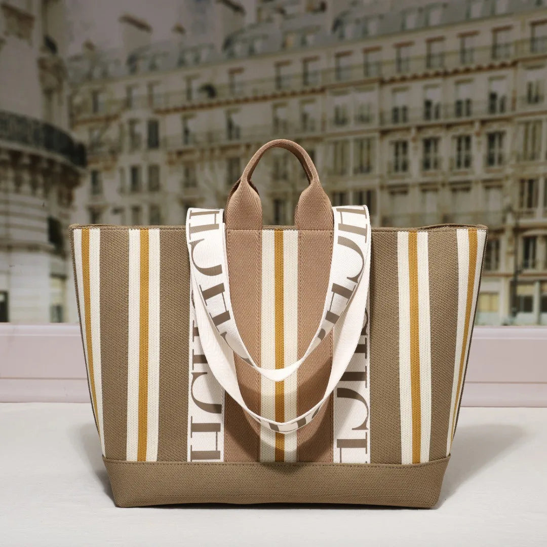 Classic Ladies Crossbody Bag | Large Capacity Commuter Style Tote Bag (Simple Stripe Design Shoulder Bag with Letters)