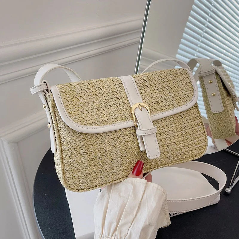 Summer Straw Bag Women's New Fashion Small Square Bag | Foreign Style Braided Tote & Simple Single Shoulder Crossbody Bag