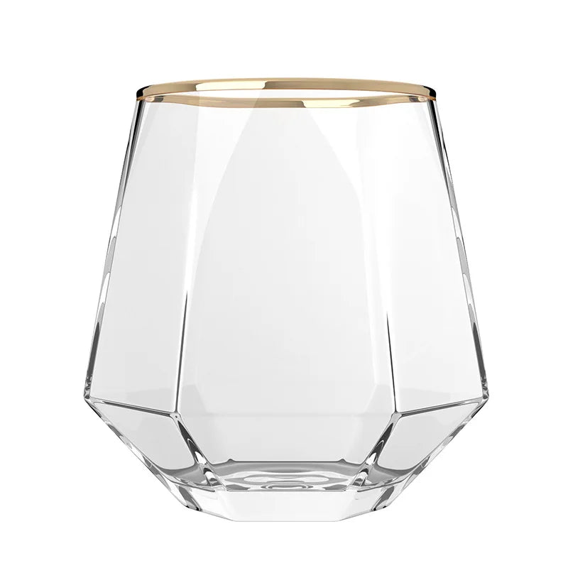 European Style Gold Edged Diamond Glass Hexagonal Crystal Glass Household Transparent Whiskey Glass Hexagonal Foreign Wine Glass