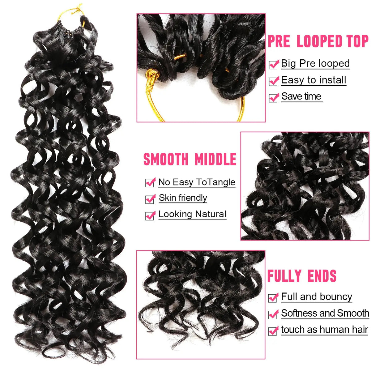 Short Beach Curl Crochet Hair | Bohemian Curly Braids | Deep Wave Synthetic Hair | 18 Strands/Pack