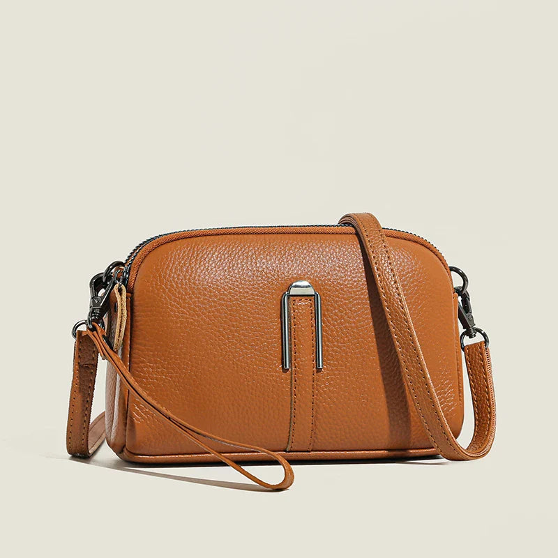 Luxury Genuine Leather Women's Crossbody Bag | Solid Color Shoulder Messenger & Clutch Phone Bag (Soft Cowhide, Sequined)