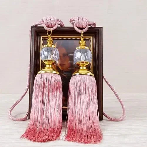 1Pair Tassel Curtain Tieback Crystal Bead Hanging Ball Tie Room Accessories Holder Buckle Rope Bandage Holdback Window Shade