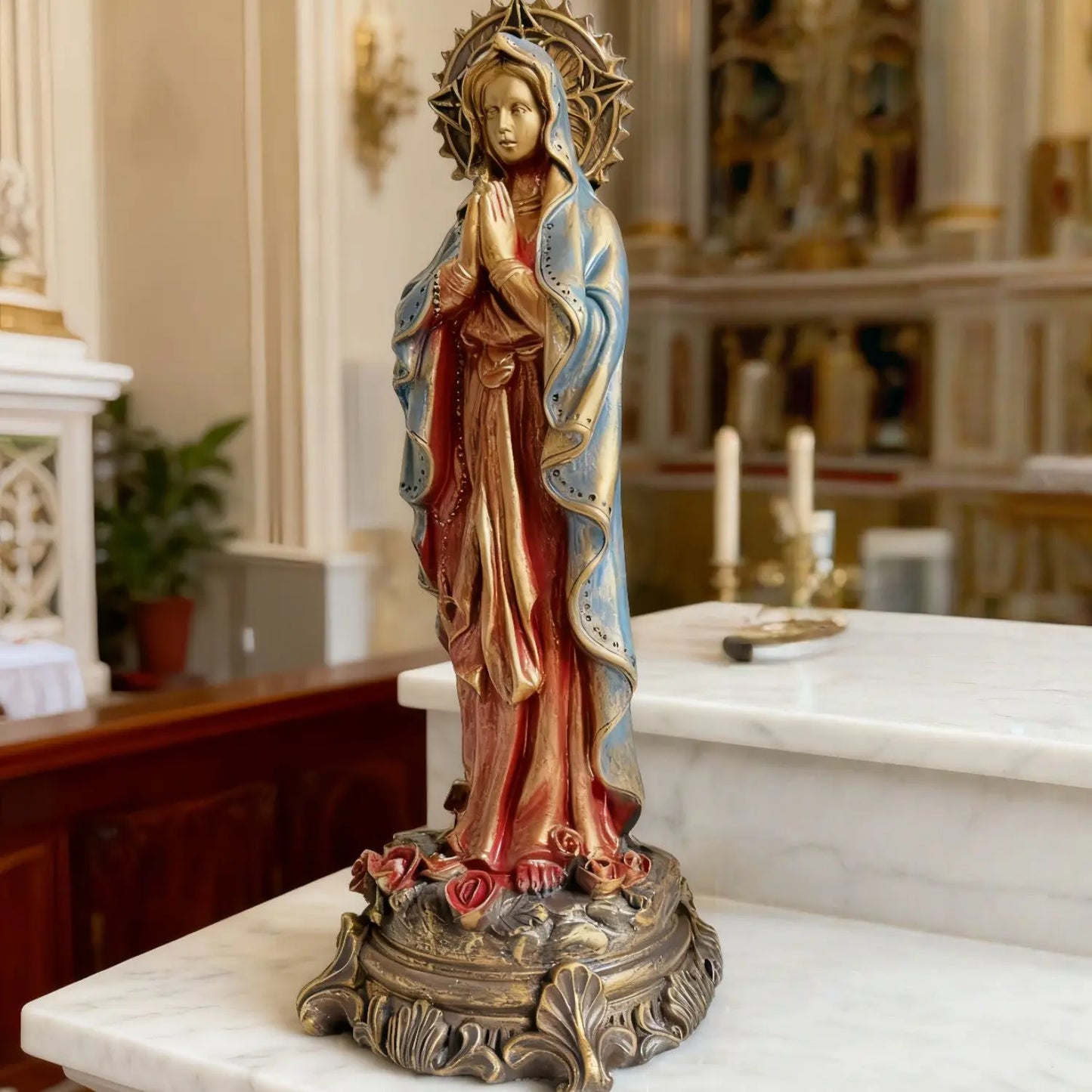 Virgin Mary Blessing Statue, Hand-Painted Resin Figurine, Prayer Altar Decor, Holy Religious Art, Christian Gift for Home Church
