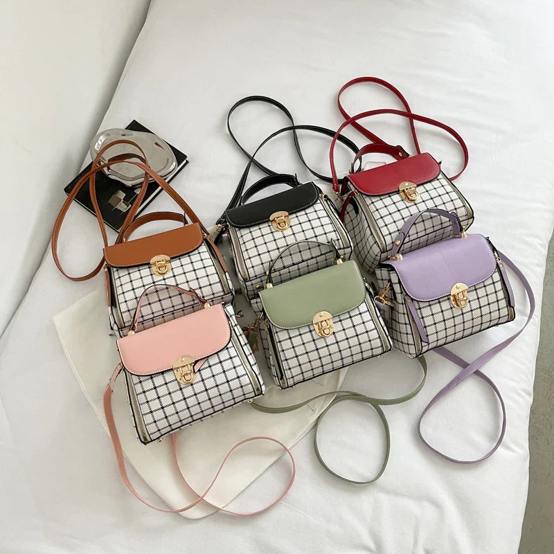 Women's Trendy Flap Shoulder Bag | PU Leather Crossbody Bag (Simple Plaid Designer Messenger Bag, Small Purse & Handbags Pouch)