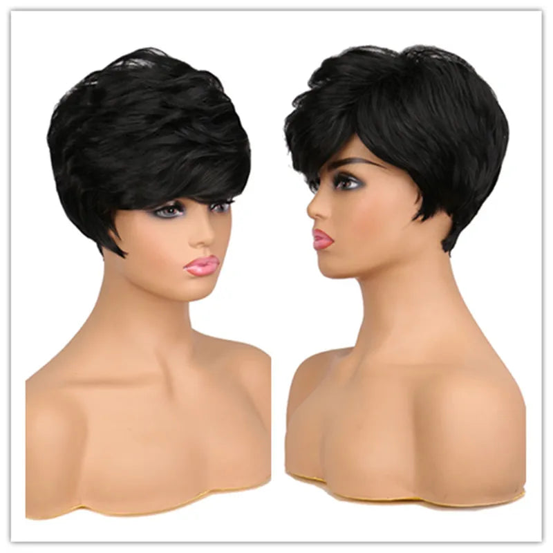 Short Brown Bob Wig with Bangs | Mixed Blonde Synthetic Natural Hair Wig for Women (Soft Mommy Hair, Daily Use)