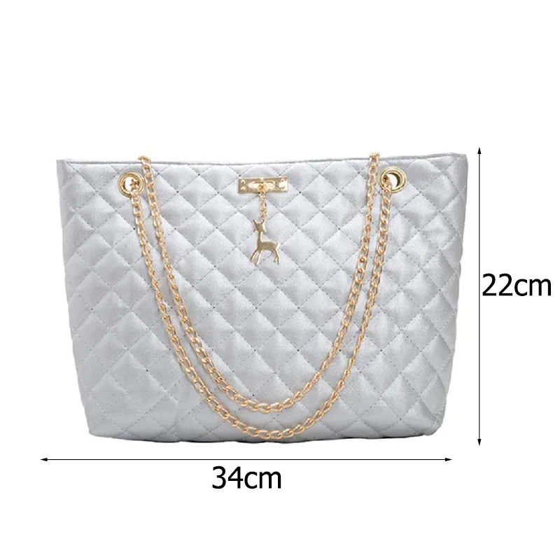 Classic Diamond Lattice Handbag | Fashion Women's Large Capacity Top-handle Bags & Pure Color Thin Chain Shoulder Crossbody Bag