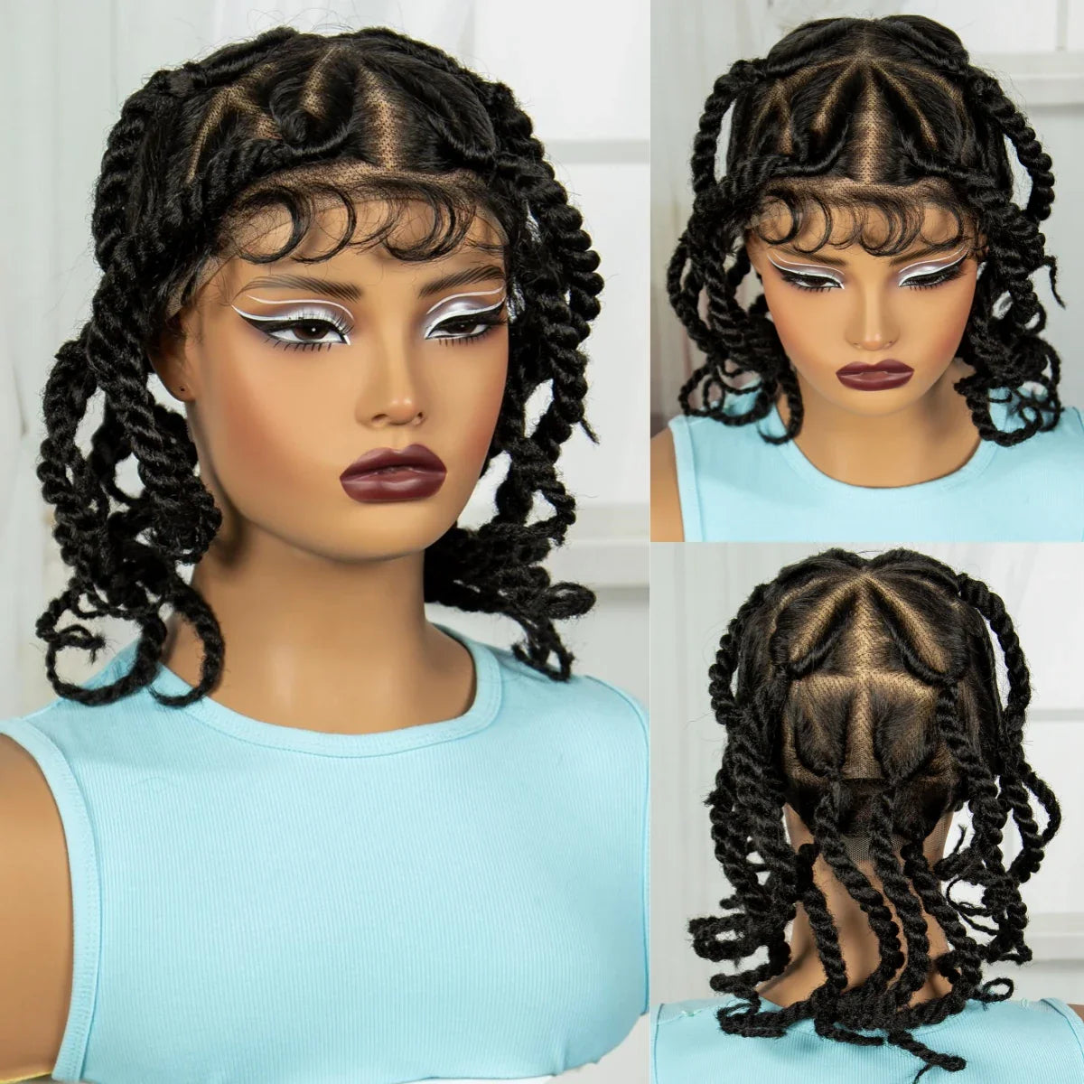 12" Natural Bantu Knotless Braids Wig | Transparent Full Lace | Baby Hair