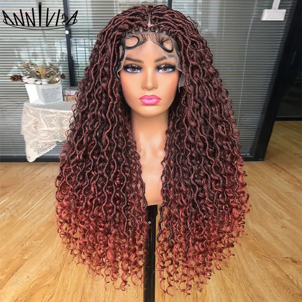 Luxurious Goddess Faux Locs Wig | Full Lace Braid with Baby Hair | Bohemian Twist Crochet Curls | Kanekalon Synthetic Wig for Black Women