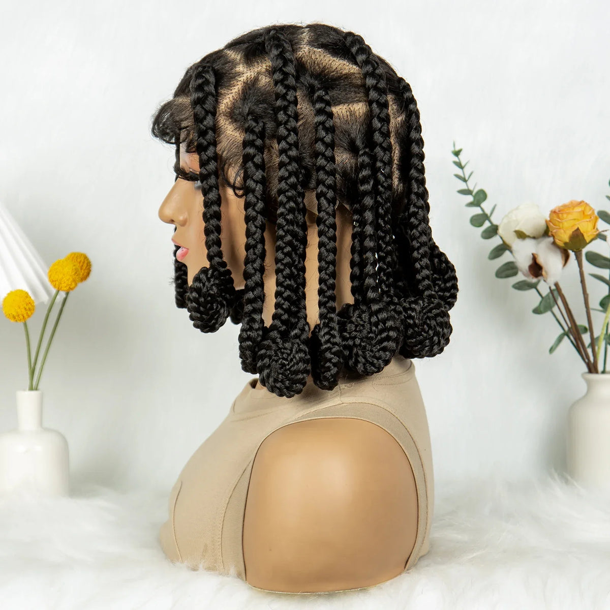 Handmade Bantu Knots Braided Full Lace Wig | Knotless Braids | Baby Hair | Synthetic Hair | Black Women