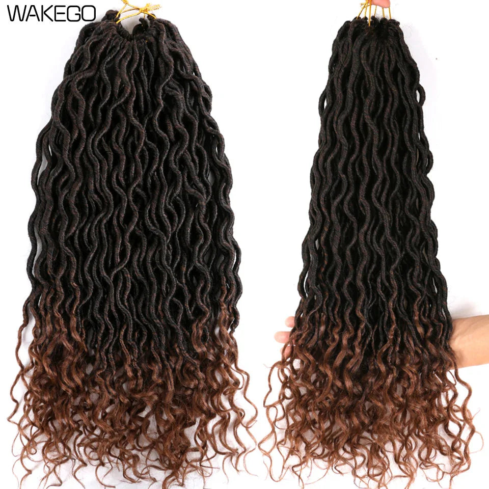 Goddess Faux Locs Crochet Hair | 18" Soft Curly Braids | Ombre Dreadlocks Extensions | 24 Strands/Pack