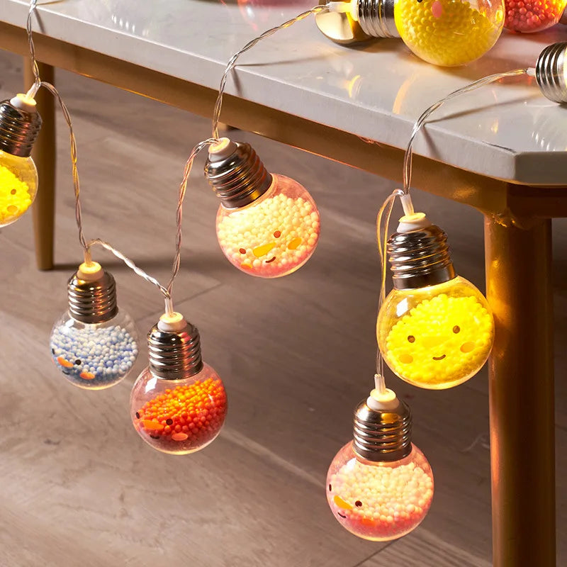 1PC 1.5M10LED Christmas Bulb Ball String Lights Smiling Christmas Tree Decorative Lamp Fairy Lights For Room Birthday Party