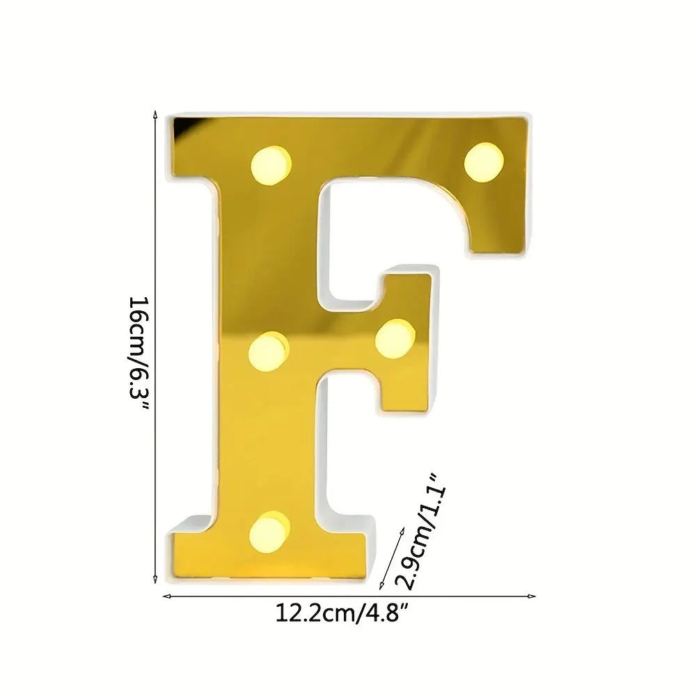 1PC 16cm Golden Numbers&English Led Letter Lights,Battery Powered Decoration Light For Festive,Proposal,Birthday,Wedding,Party