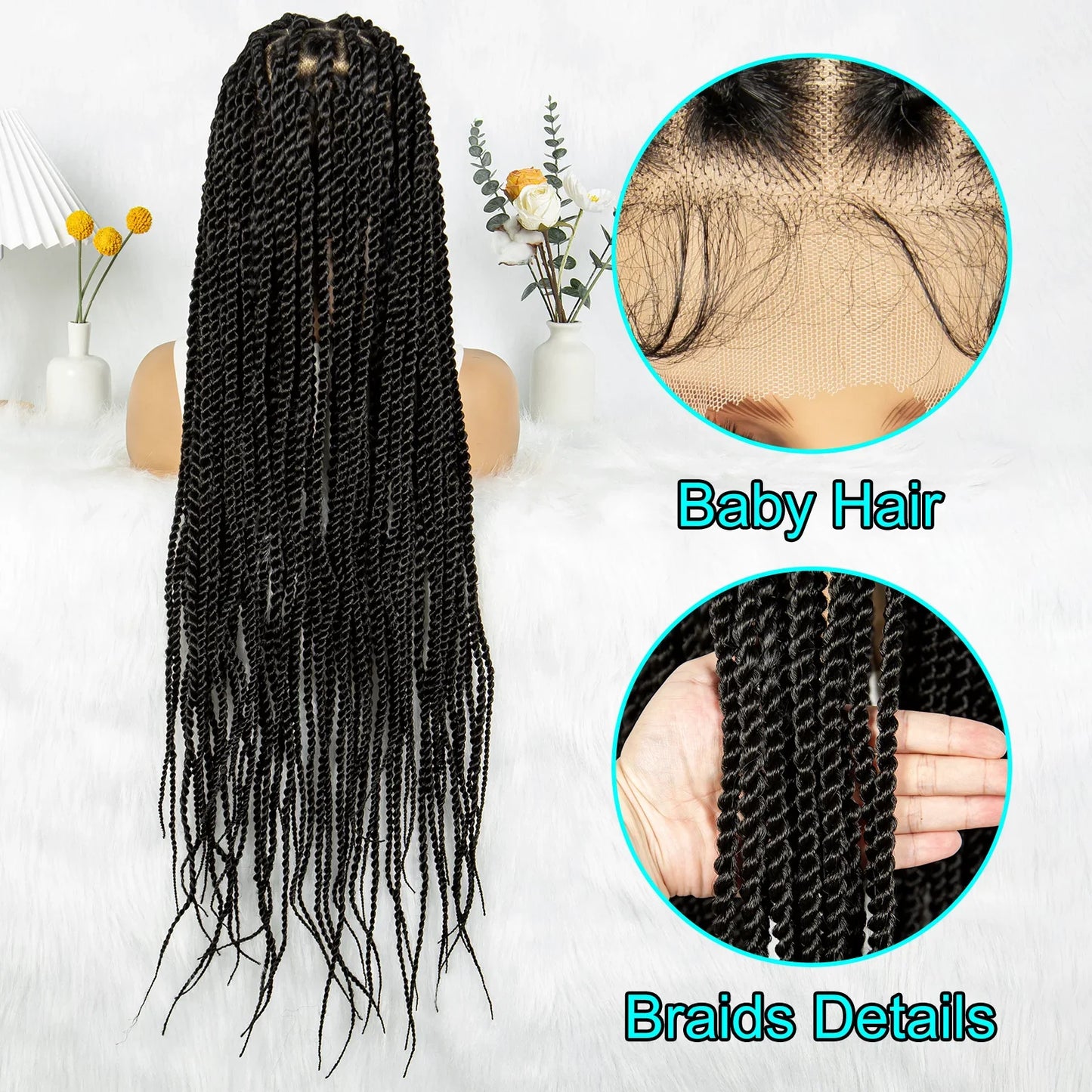 Real Shot High-Quality Twisted & Faux Locs Braided Wig | Transparent Full Lace Goddess Braids | Synthetic Hair for Black Women