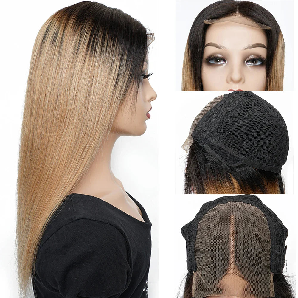 Ombre Honey Blonde & 1B/30 Straight 4x4 Lace Closure Wig | 150% Density Middle Part Remy Human Hair