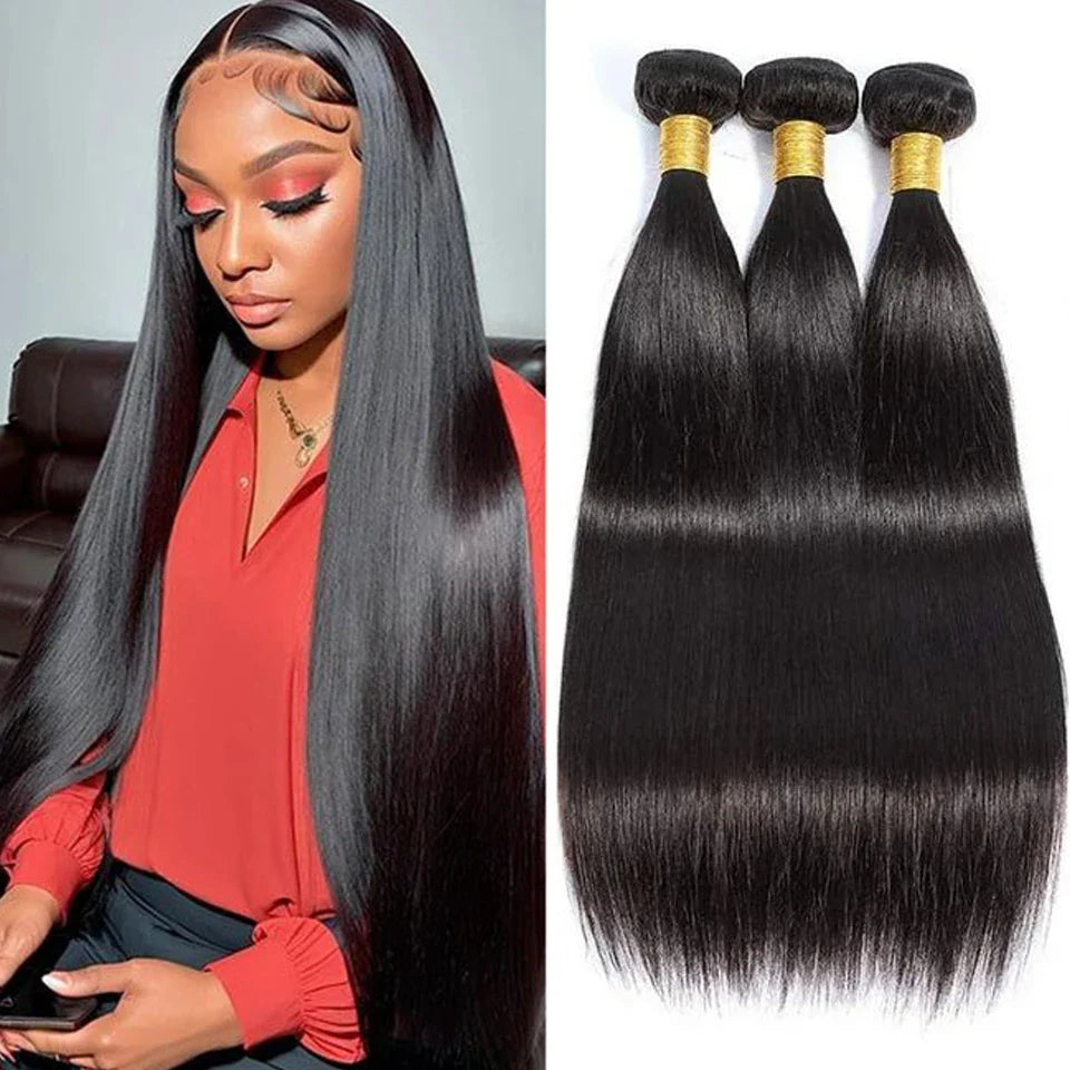 Brazilian Bone Straight Human Hair Bundles | Remy Weave Extensions (1/3/4 Pcs)
