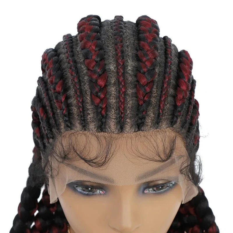 36" Jumbo Dutch Twins Cornrow Braided Lace Front Wig | Full Lace | Synthetic Crochet Hair | Black Women