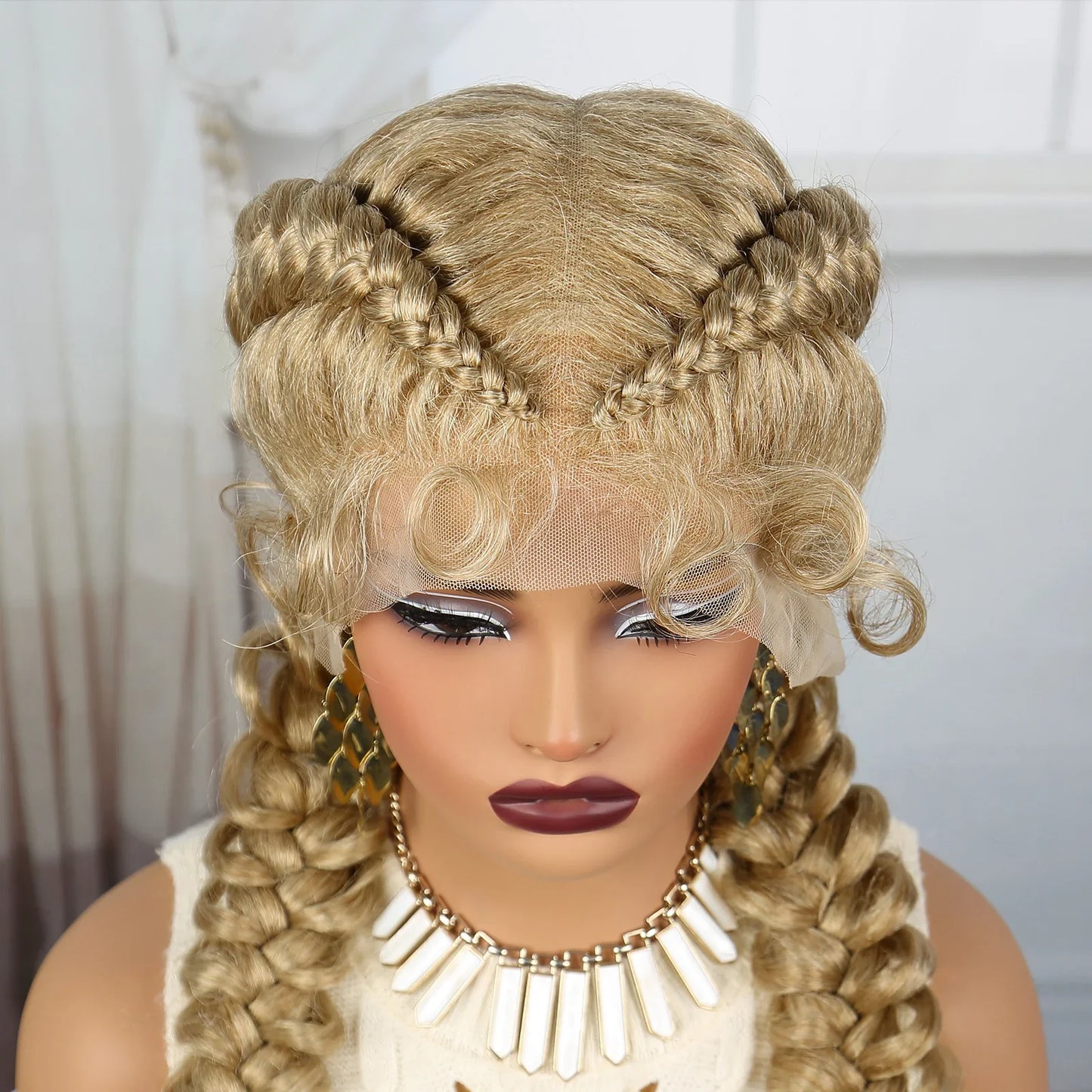 36" Burgundy Twist Cornrow Braids Wig | 99J | Lace Frontal | Baby Hair
