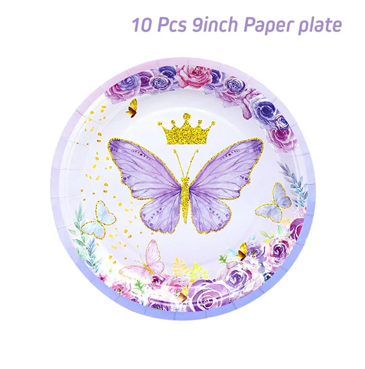 Purple Butterfly Disposable Tableware Napkin Butterfly Birthday Party Decor Girl Baby Shower Baptism Gender Reveal Supplies