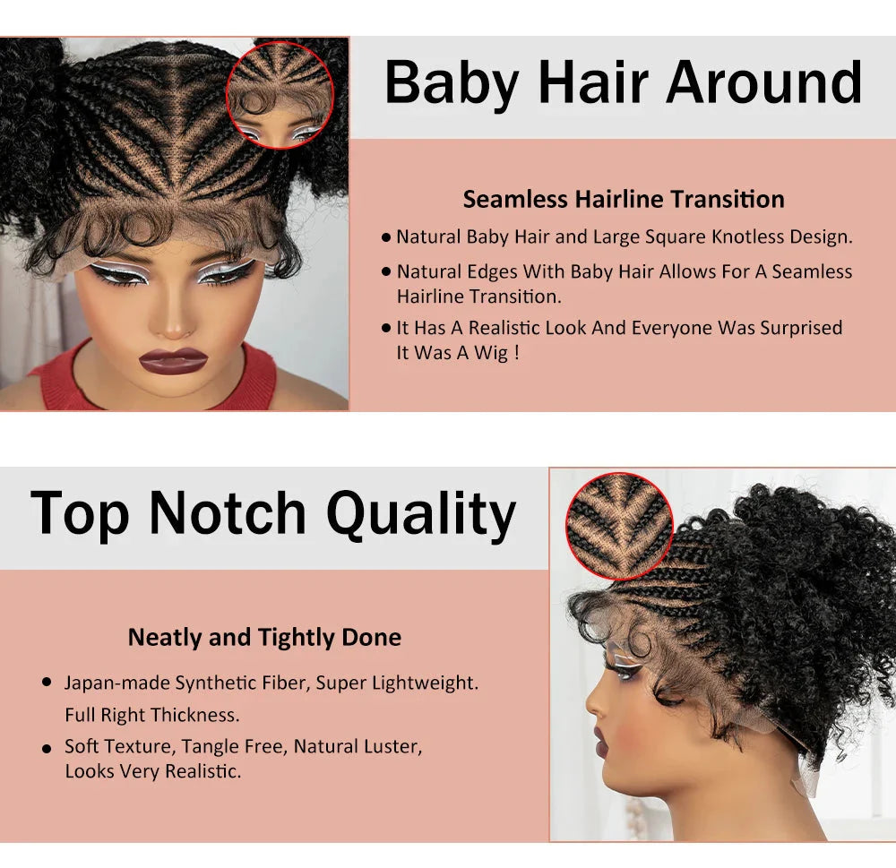 Cornrow Bantu Knot Braided Wig | Full Lace | Baby Hair | Synthetic Lace Front Braids | Cosplay