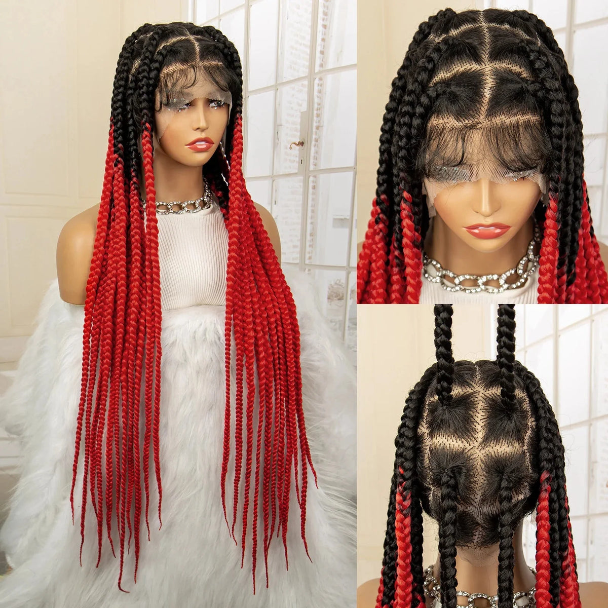 Jumbo Cornrow & Knotless Box Braids Wig | Full Lace | Baby Hair | Black Women