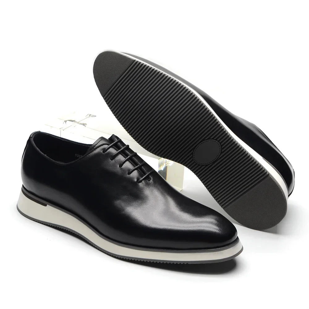 Men's Classic Whole Cut Oxford Shoes | Genuine Cowhide Leather Black & Brown Casual Sneakers (Breathable)