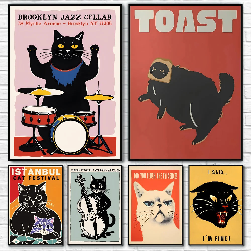 Modern Pop Black Cat Wall Art Poster Poster Paper Print Home Living Room Bedroom Entrance Bar Cafe Art Painting Decoration