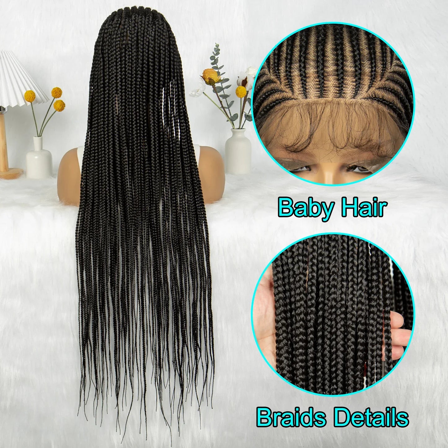 HD Transparent Full Lace Knotless Box & Cornrow Braids Wig