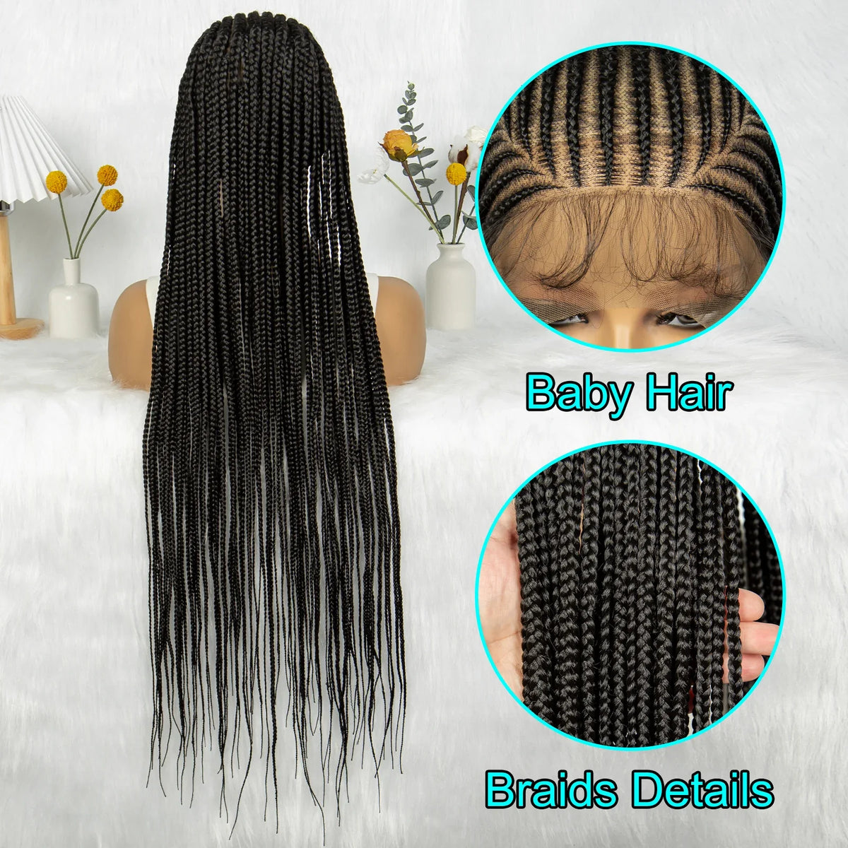 Fulani Cornrow Box Braids Wig | Full Lace | Baby Hair | Black Women