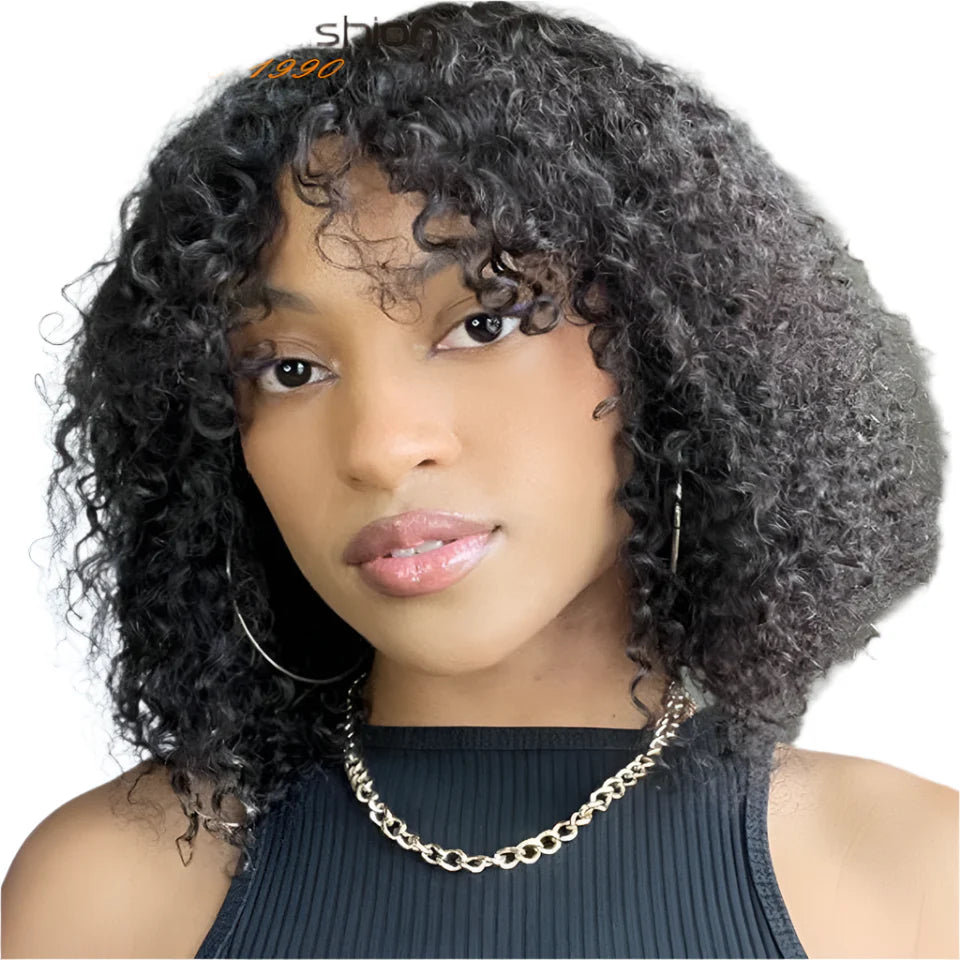 Rebecca Ombre Brown Curly Wig with Bangs | Loose Deep Wavy Brazilian Remy Human Hair