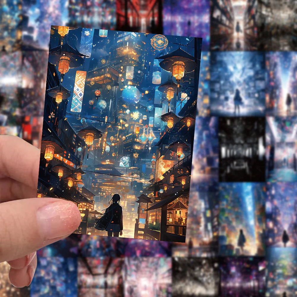 10/30/60pcs Cute Art Street Night View Cartoon Anime Stickers Decoration Laptop Scrapbook Phone Suitcase Diary Aesthetic Sticker