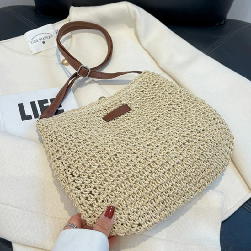 Woven Summer Fashion Straw Bag | High Quality Beach Holiday Crossbody Bag (Large Capacity Shopping Shoulder Handbag for Women)