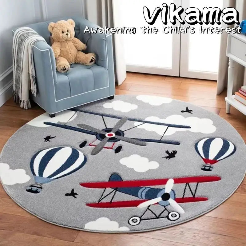 VIKAMA Cartoon Animal Imitation Cashmere Round Carpet Living Room Bedroom Bedside Sofa Decorative Carpet Anti-slip Washable Rug