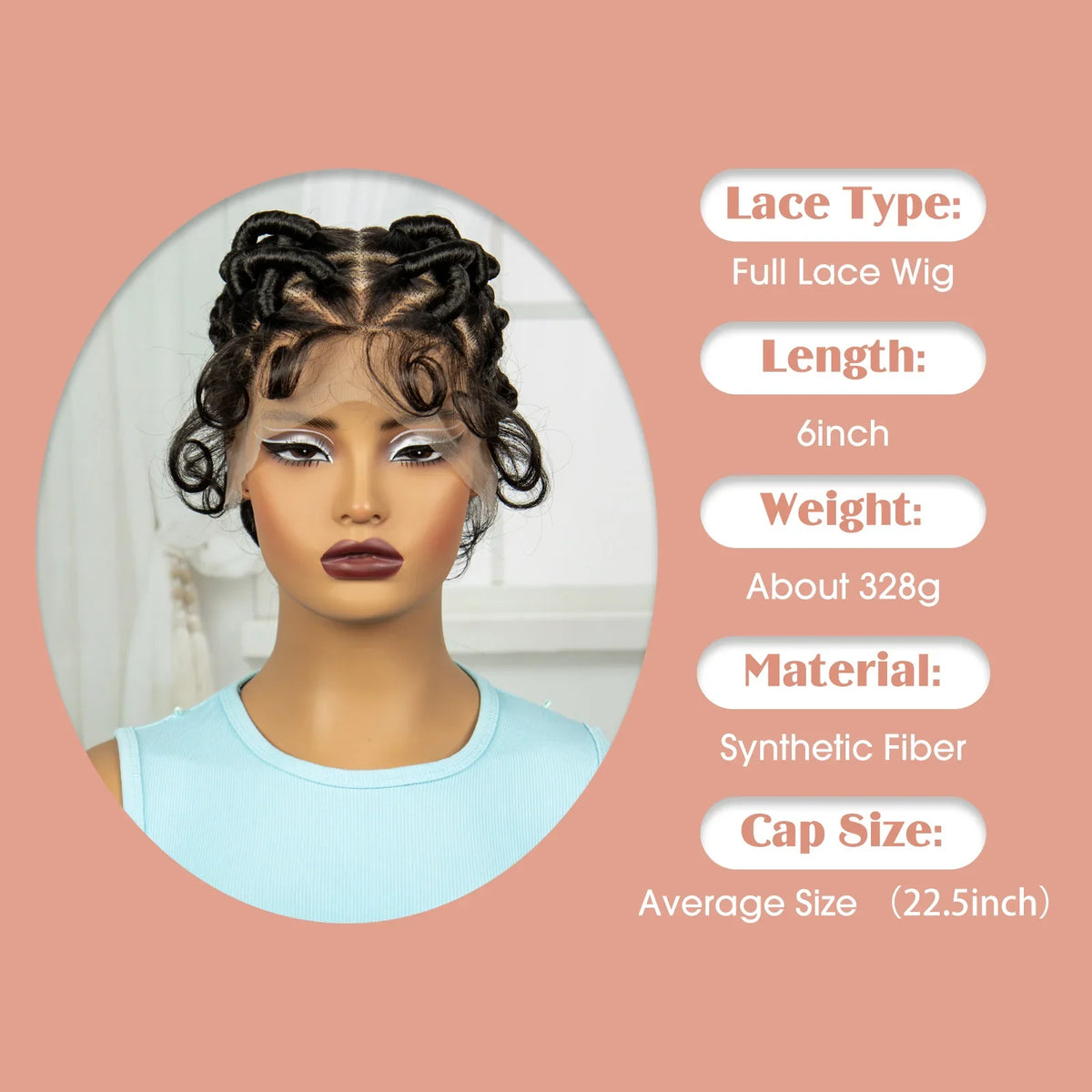Burgundy Full Lace Synthetic Braided Wig | Knotless Box Braids & Bantu Knots | Lace Front Wig with Baby Hair for Black Women