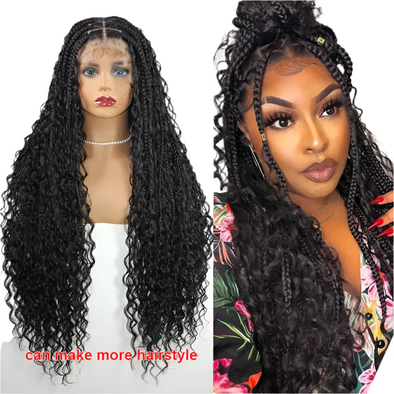 32" Blonde Goddess Locs Wig | Boho Braids & Curls | Full Lace Front | Baby Hair | Synthetic Hair