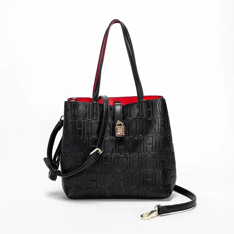 High Quality Fashion Ladies Shoulder Bag | Senior Sense Pure Color Letter Print Design Temperament Tote Bag (Large Capacity, Versatile)
