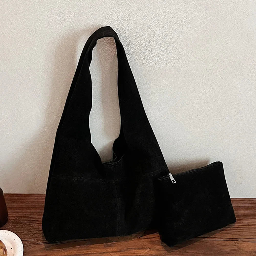 Women's Faux Suede Tote Bag | Vintage Large Capacity Shoulder & Underarm Handbag (Designer Style, Simple Commuting Bag)
