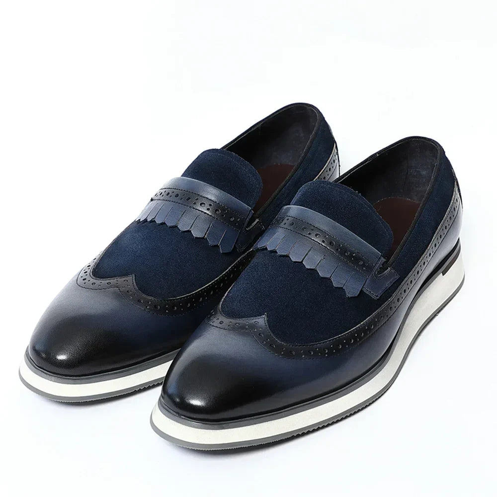 Many Colors Classy Men's Genuine Leather Tassel Loafers | Cow Suede Wingtip Brogue Casual Business Flats