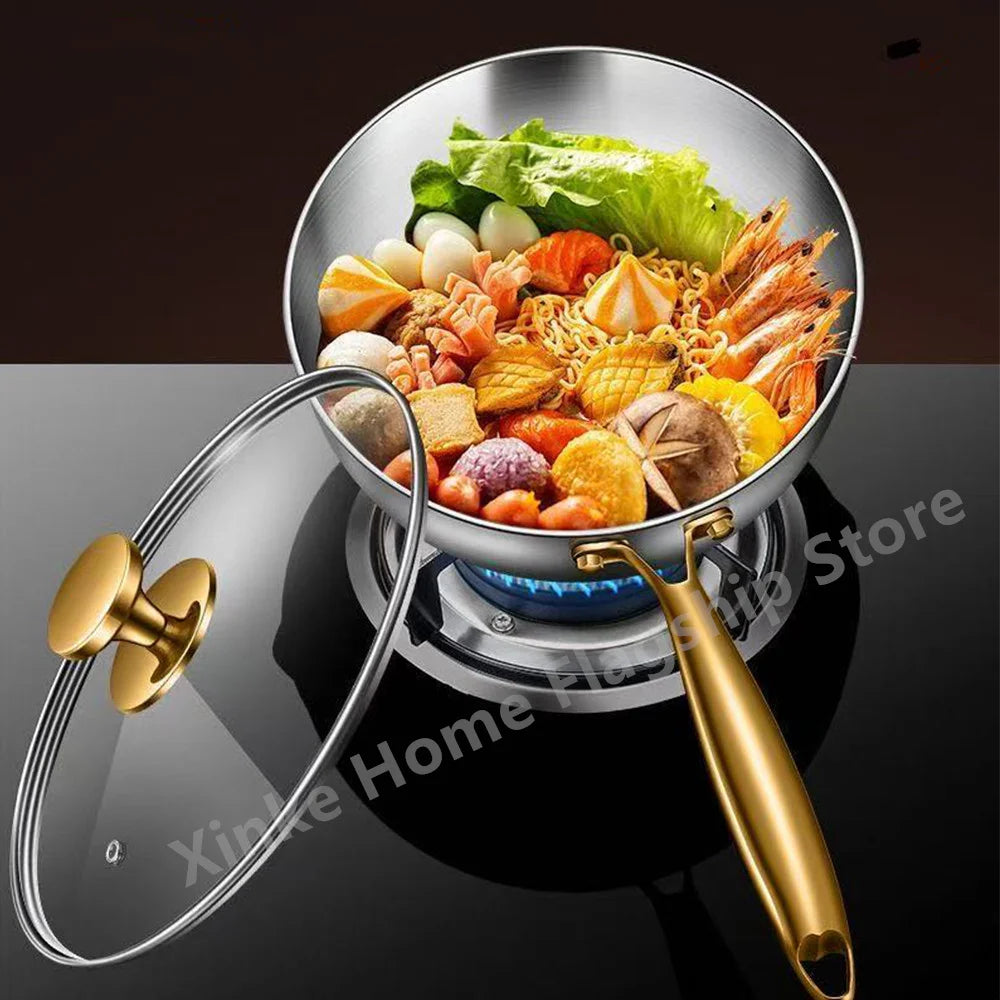 316 Stainless Steel Frying Pan Deepened Uncoated Wok NonStick Skillets Gas Stove Induction Cooker Universal Kitchen Cookware Pan