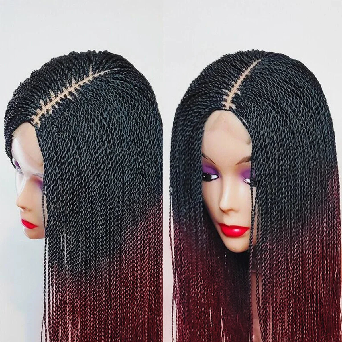 Red Ombre Micro Twist Braided Wig | Bob Length | Senegalese Twist | Lace Front Wig | Black Women