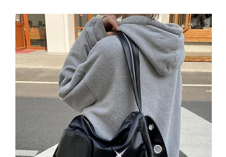 Silver Y2K Tote Bag for Women | Aesthetic Luxury Designer Large Capacity Shoulder Bag (Commuter PU Leather Shopper Handbag)