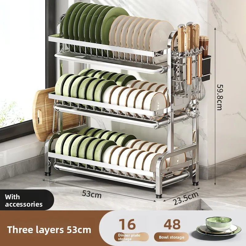 stainless steel Dish Dryer Rack,Compact Kitchen Dish Rack,Screeper Set,Large Rust Proof Dish Screeper With Utensils Holder