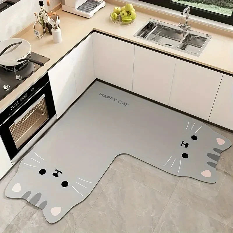 VIKAMA Cartoon Panda Kitchen Rug, Absorbent Non-Slip Irregular L-Shaped Floor Mat, Kitchen Mat, Bathroom Foot Mat Home Decor