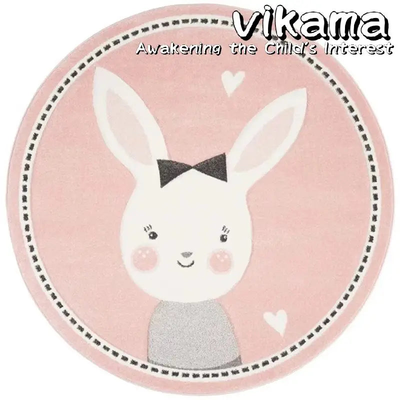 VIKAMA Cartoon Animal Imitation Cashmere Round Carpet Living Room Bedroom Bedside Sofa Decorative Carpet Anti-slip Washable Rug