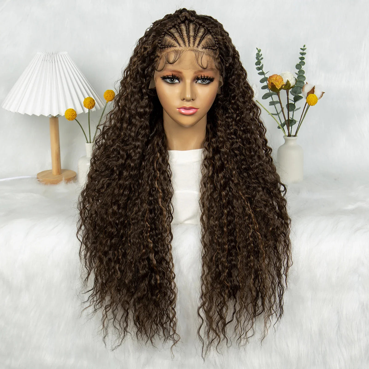 Burgundy Wavy Braided Lace Front Wig | Synthetic Braids | Black Women