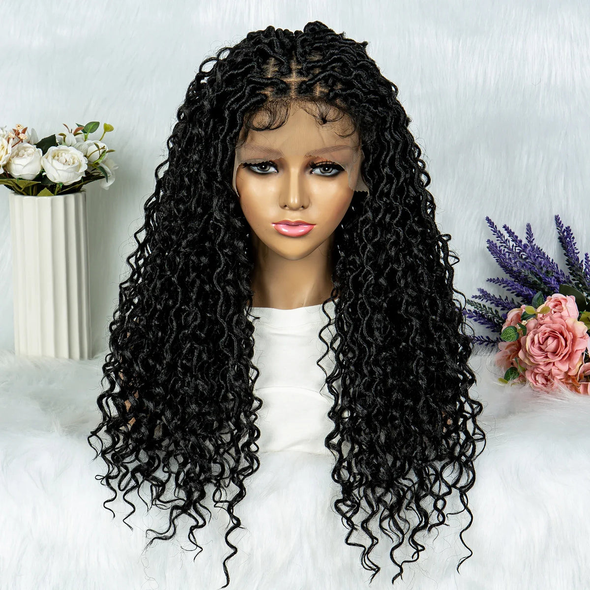 Lightweight Curly End Box Braids Wig | Lace Front Cornrows & Baby Hair