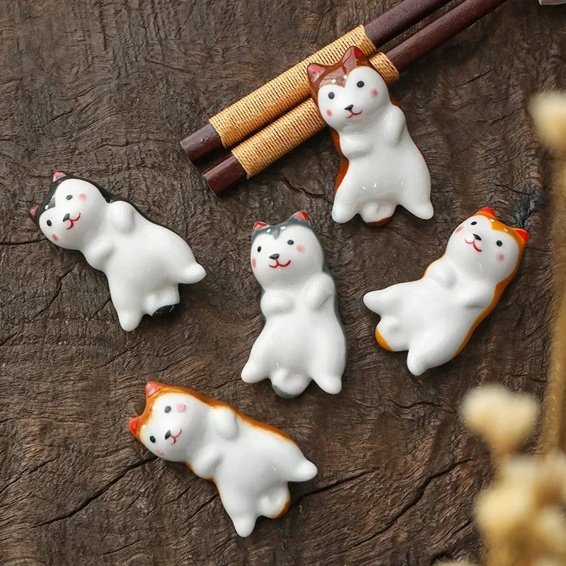 set Chopstick Rest Table Decor Ceramic Frog Chopsticks Spoon Rack Holder Durable Ornaments Set Fork Knife Stand Cat Tableware