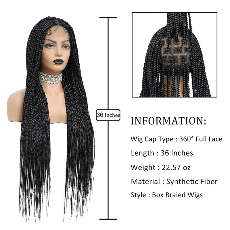 36" Knotless Box Braids Lace Front Wig | Full Lace Front Braided Wig | Synthetic Braids for Black Women