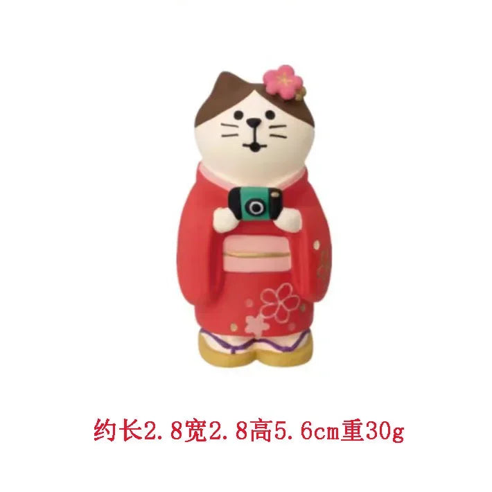 Japanese Style ZAKKA Cat Crafts Small Ornaments for Chinese New Year Snake Year Trend Bonsai Food and Decorative Resin Figurines